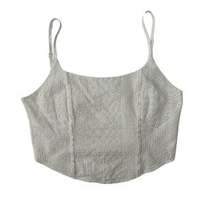 Kirious white eyelet lace up back cropped tank top- Size Large